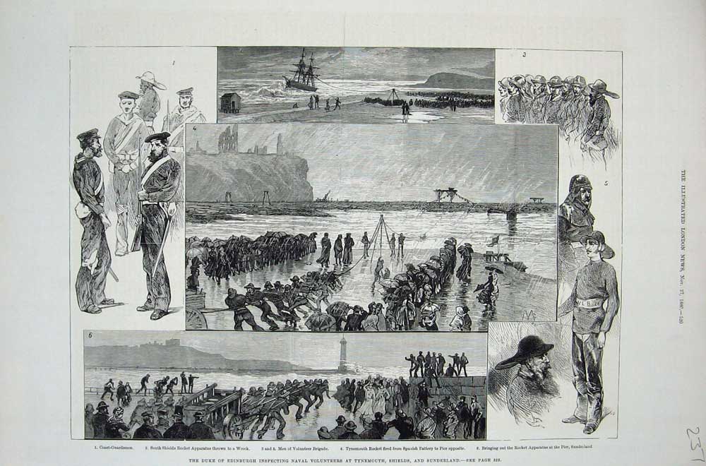 Old Antique Print 1880 Duke Edinburgh Naval Volunteers Tynemouth Shields 19th