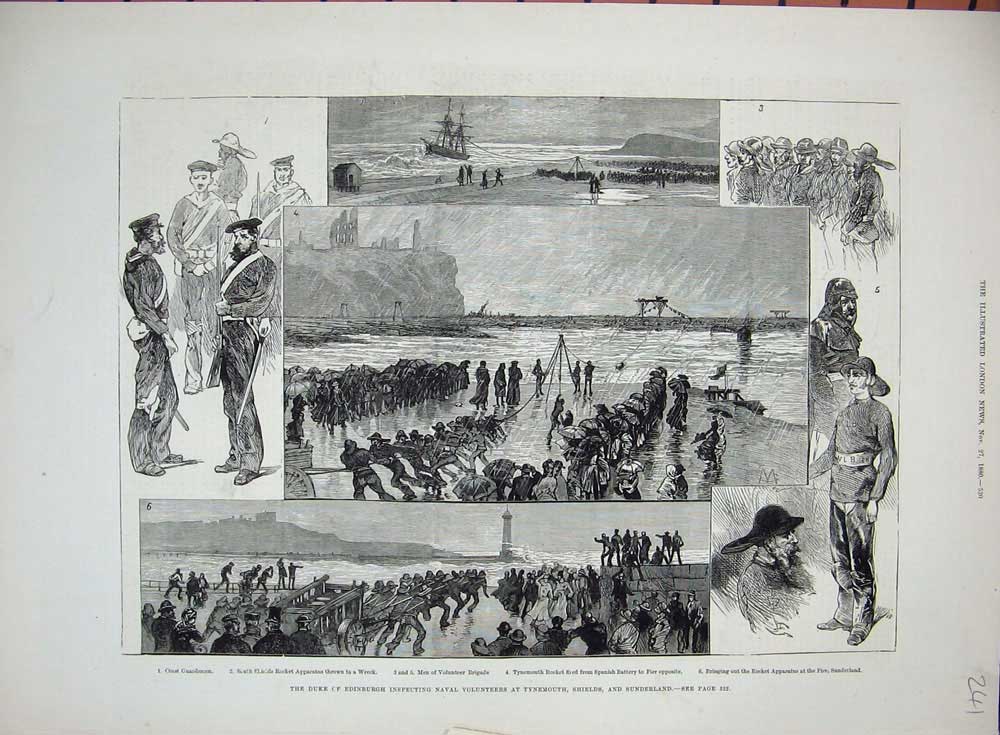 Old Antique Print 1880 Duke Edinburgh Naval Volunteers Sunderland Shields 19th