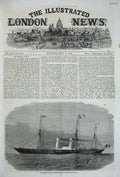 Original Old Antique Print 1863 Royal Italian Steam Ship Esploratore Flags 19th