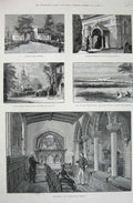 Original Old Antique Print 1885 Queen'S Pew Whippingham Church Osborne Medina
