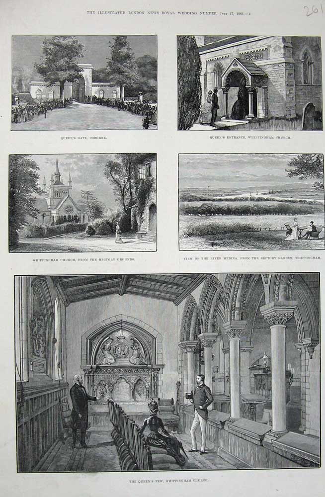 Original Old Antique Print 1885 Queen'S Pew Whippingham Church Osborne Medina