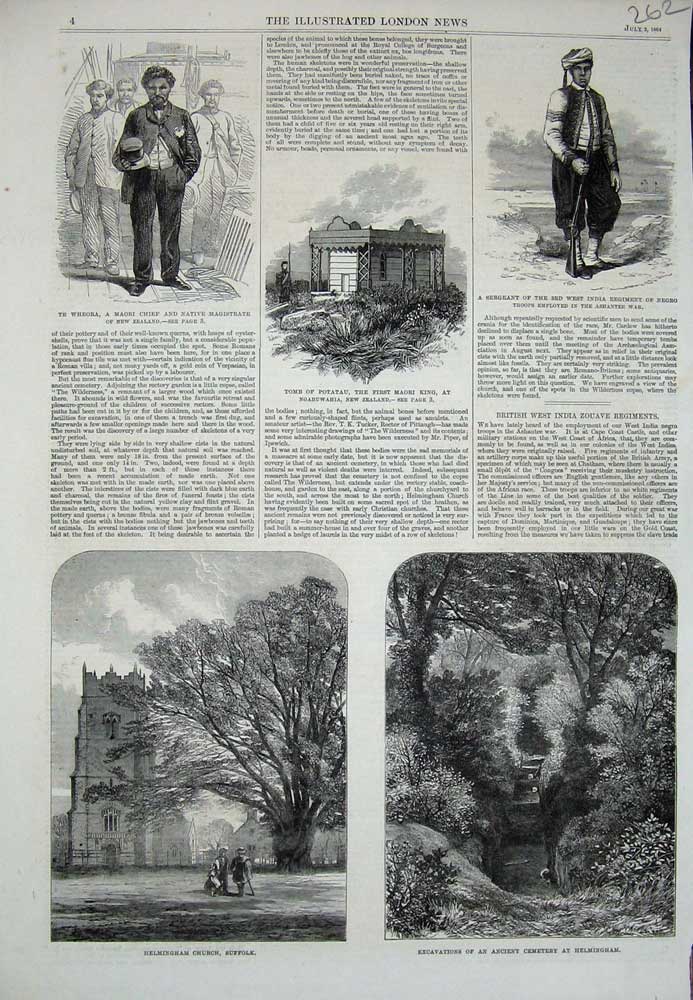 Original Old Antique Print 1864 Tomb Potatau Helmingham Church Suffolk Cemetery