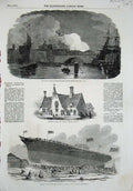Original Old Antique Print 1851 London Bridge Fire School Harrow Steamer Amazon