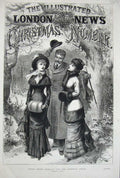 Original Old Antique Print 1879 Cousin Frank Mistletoe Man Ladies Trees Snow