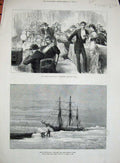 Old Antique Print 1882 Arctic Eira Leigh Smith Yacht Telephone New-Years 19th