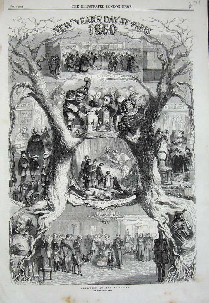 Old Antique Print 1860 New Years Paris France Reception Tuileries Family 19th
