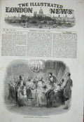 Old Antique Print 1852 Twelfth Night France Kings Drinks Table Christmas 19th