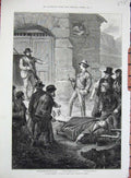 Original Old Antique Print 1874 George Bowring Man Stetcher Ill House Hunt Art