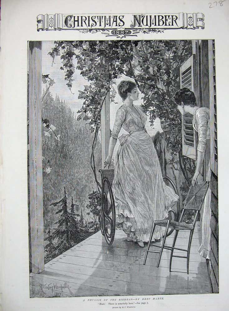 Old Antique Print 1887 Phyllis Sierras Ladies House Balcony Man Fine Art 19th