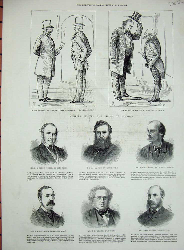 Old Antique Print 1880 House Commons Allen Illingworth Davey Rankin Men 19th