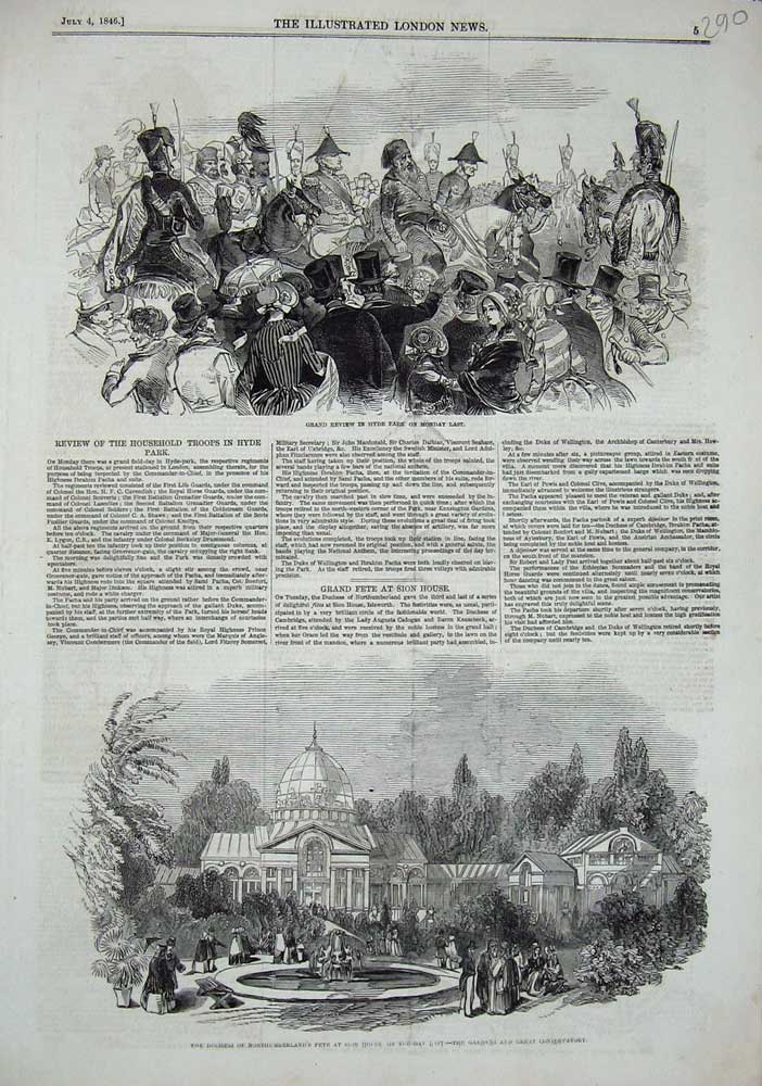 Old Antique Print 1846 Review Hyde Park Duchess Northumberland Sion House 19th