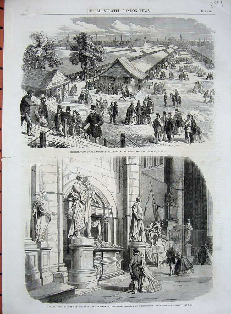 Original Old Antique Print 1862 Agricultural Show Battersea Canning Westminster