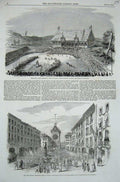 Original Old Antique Print 1853 Grand Centennial Fete Berne Reception Pavilion