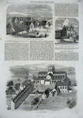 Old Antique Print 1861 King'S School Sherborne Hallsville Andrew Dorset 19th