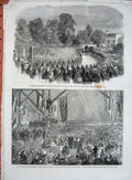 Original Old Antique Print 1861 Funeral Braidwood London Fire-Brigade Orphan