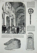 Old Antique Print 1850 Sandals Bishop Waynflete Cloghorn Cathedral Oxford 19th