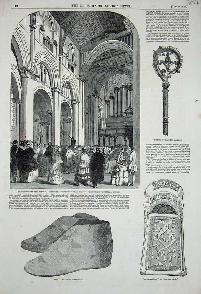 Old Antique Print 1850 Sandals Bishop Waynflete Cloghorn Cathedral Oxford 19th
