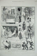 Original Old Antique Print 1883 Garden Fete Chelsea Hospital Royal Army Coffee