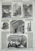 Original Old Antique Print 1846 St Pancreas Baths Wash-Houses Hot Air Machine