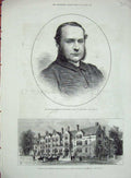 Original Old Antique Print 1882 Ernest Wilberforce Bishop Newcastle Dalton Hall