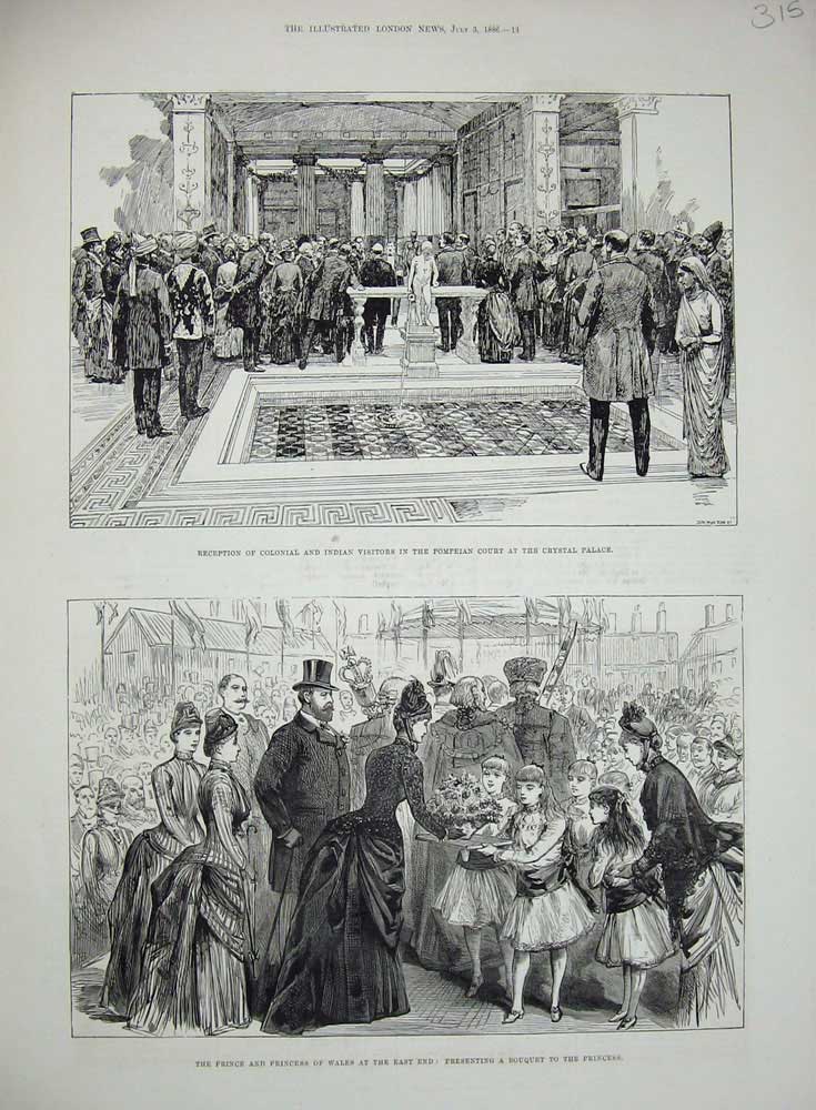 Old Antique Print 1886 Prince Wales London Colonial Indian Crystal Palace 19th