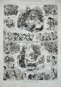 Original Old Antique Print 1876 Christmas Costumes Gruel Pudding Carol Singing