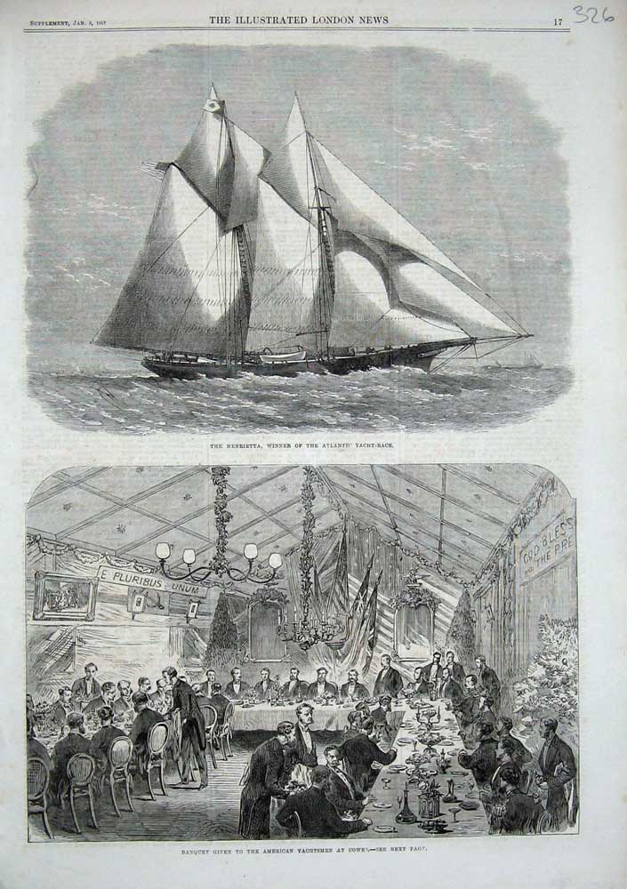 Old Antique Print 1867 Henriette Winner Atlantic Banquet American Cowes 19th