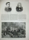 Old Antique Print 1886 Petroleum Oil Wells Baku Tcherny Gorod Maccartie 19th