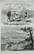 Old Antique Print 1865 Japansese Litter Transport Simonosaki Battery War 19th