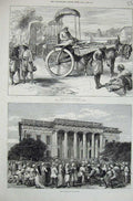 Original Old Antique Print 1876 Ekas Bengal Presidency Townhall Calcutta Horses