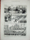 Old Antique Print 1880 Wandsworth Putney Hammersmith Bridges Toll Wales 19th