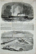 Original Old Antique Print 1853 Ship Wreck Barque Successor City Pittsburg Fire