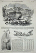 Old Antique Print 1850 Explosion Raj Ghaut Ferry Benares Pony Phaeton Cup 19th