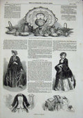 Original Old Antique Print 1852 Womens Fashion Service Plate Mayor Southampton