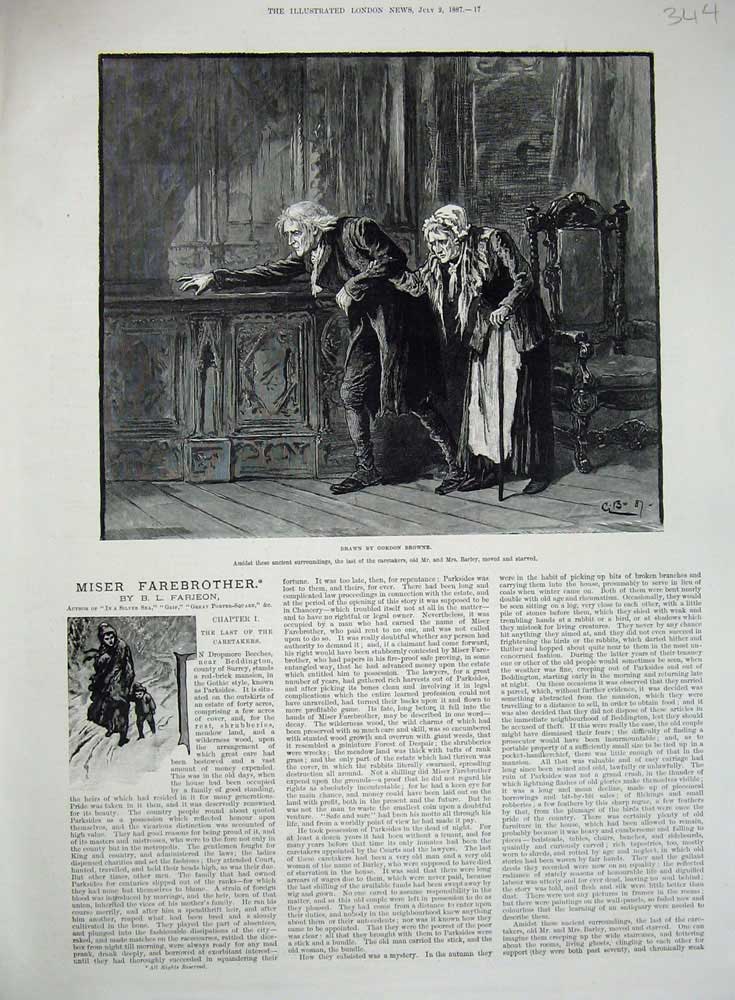 Original Old Antique Print 1887 Miser Farebrother Gordon Browne Mr Mrs Barley