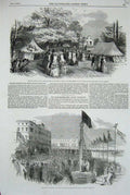 Original Old Antique Print 1853 Wellington Pier Great Yarmouth Harlesden House