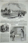 Old Antique Print 1855 Barge Oxford University Boat Race Adelphi Theatre 19th