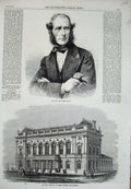Old Antique Print 1863 Baron Pigott Townhall Great Grimbsy Lincolnshire 19th