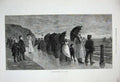 Old Antique Print Seaside Stormy Day 1876 People Umbrellas Wind Yacht Art 19th