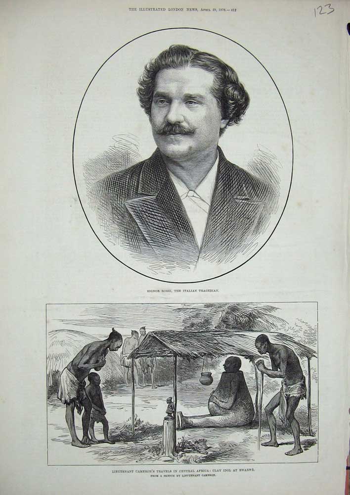 Original Old Antique Print 1876 Signor Rossi Italian Lieutenant Cameron Africa