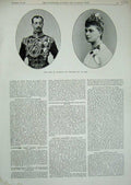 Original Old Antique Print 1891 Duke Clarence Princess May Teck Portrait 19th
