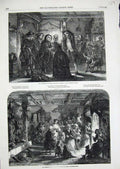 Old Antique Print 1848 Christmas Family House Children Marshall Fine Art 19th