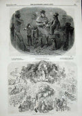 Old Antique Print 1848 Christmas Street Music Food Animals Meadows Harvey 19th