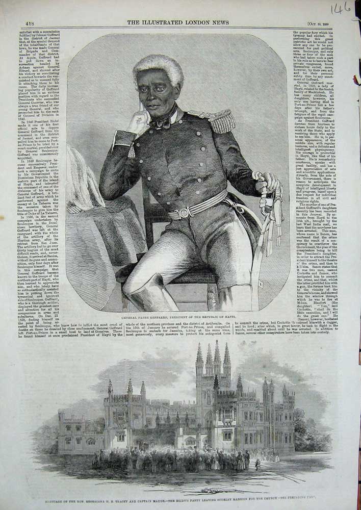 Old Antique Print 1859 General Fabre Geffrard Hayti Marriage Tracey Maude 19th