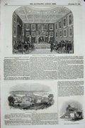 Original Old Antique Print 1843 Royal Society Somerset House Edensor Chatsworth