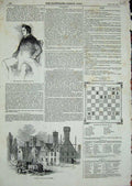 Old Antique Print 1845 Richard Barham Barton House Isle Wight Chess Board 19th