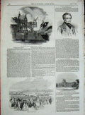 Old Antique Print 1844 Fire Boston Smith O'Brien College Cheltenham Sport 19th