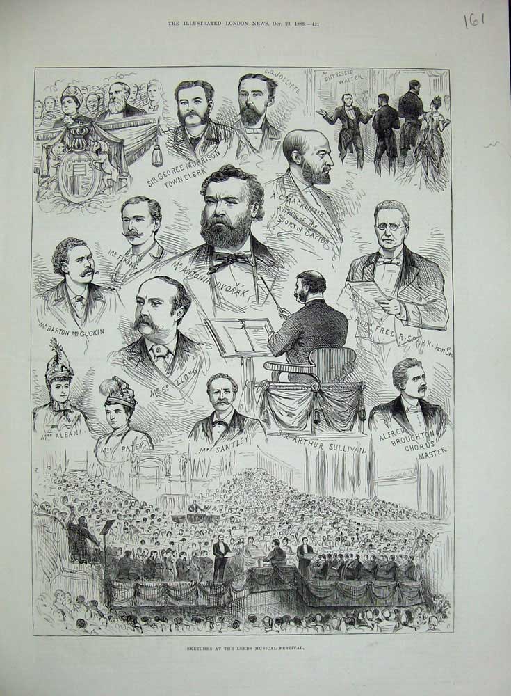 Old Antique Print 1886 Sketches Leeds Musical Festival Stanley Broughton 19th