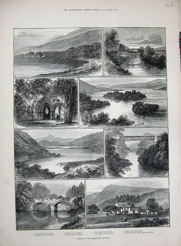 Old Antique Print 1882Aberfoyle Railway Loch Ard Forth Aberfoyle Scotland 19th
