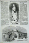 Original Old Antique Print 1857 Marble Statue Queen Victoria Salford Manchester